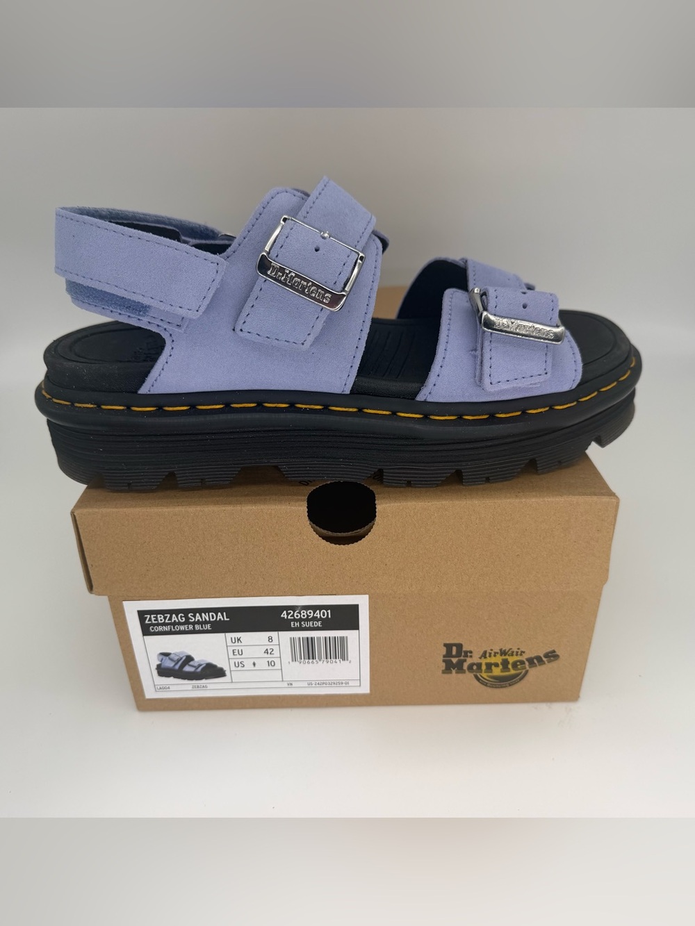 Dr. Martens Zebzag Sandal Cornflower Blue EH Suede Platform Size US 10 NIB